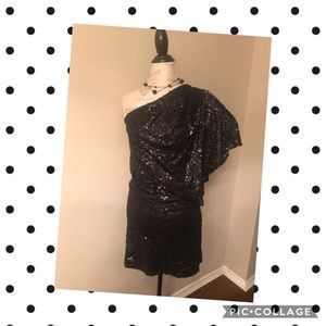 Jessica Simpson Black Sequin One Shoulder Dress